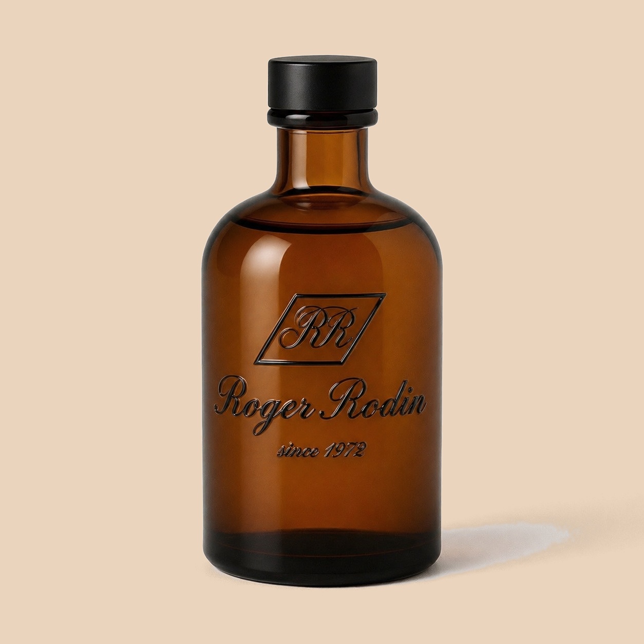Roger Rodin Eau de Parfum, amber bottle.